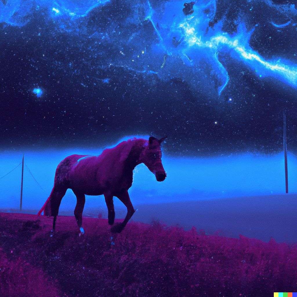 a horse, digital art, synthwave
